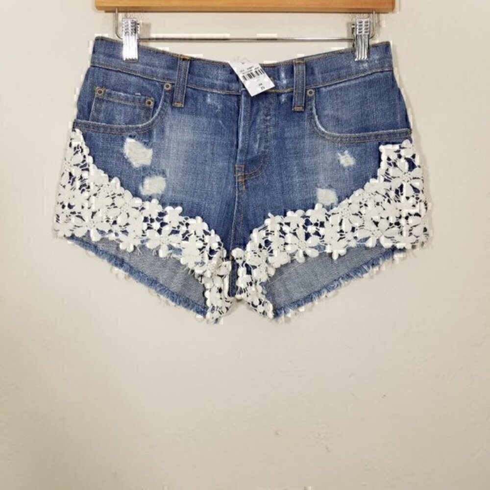 NWT Carmar Floral Button Fly Distressed Jean Shorts Blue Size 25